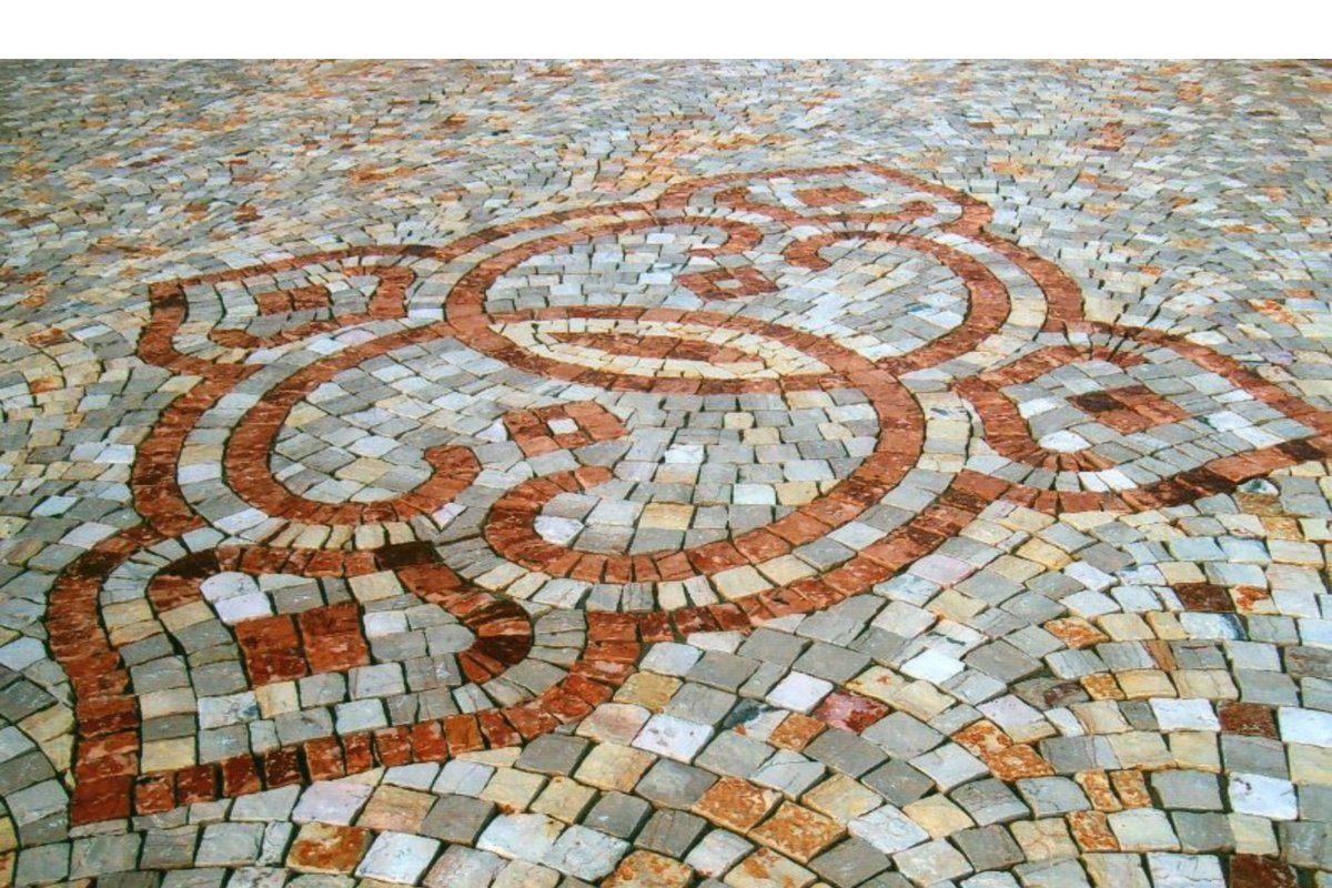 disegno in marmo di apricena e pietra greca — PLM PAVIMENTI ARTISTICI